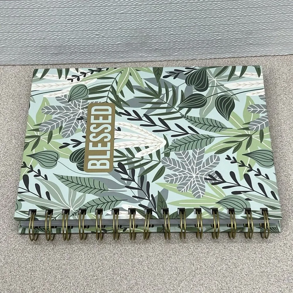 BLESSED Lined Hardcover Journal Notebook Green Gold Leaf Allover Print
